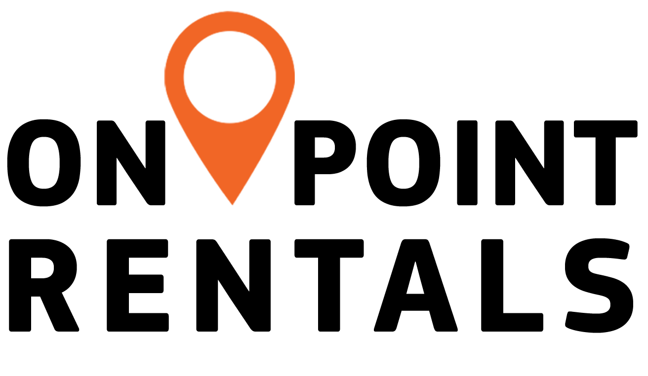 Logo reading 'ON POINT RENTALS' in bold black letters with an orange vertical bar between 'ON' and 'POINT'.